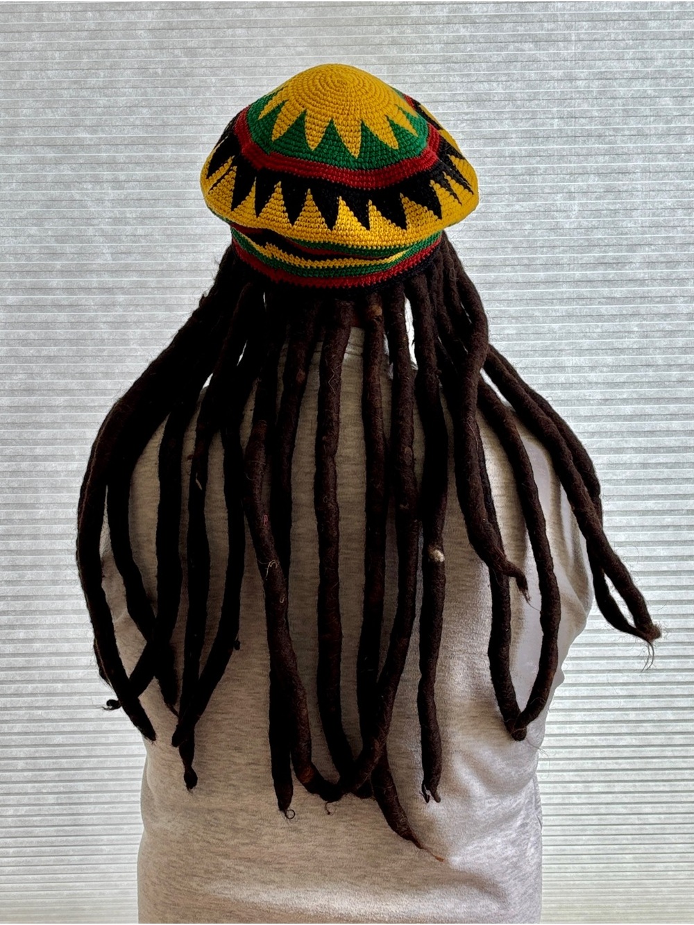 Vintage 100% Cotton Rasta Crochet Tam Hat with Brown Dreadlocks - like new